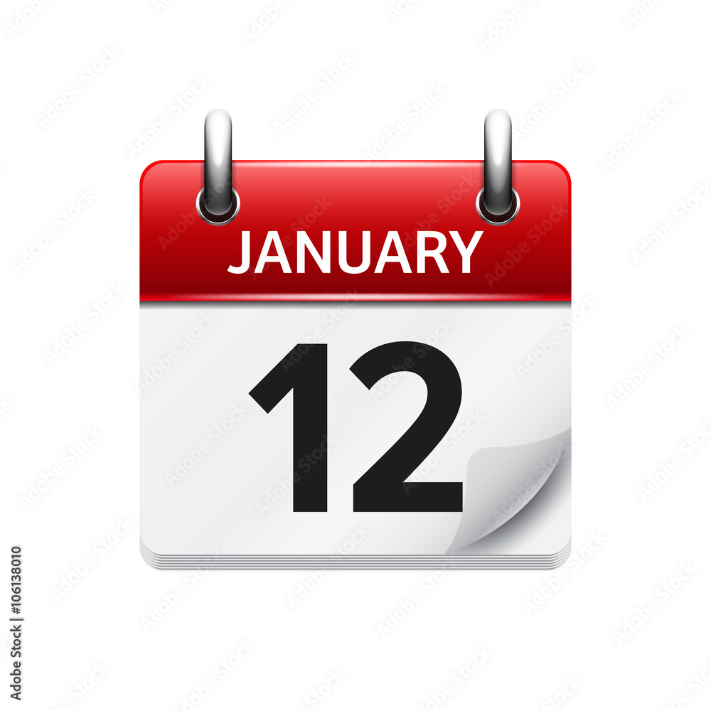January 12. Vector flat daily calendar icon. Date and time, day, month. Holiday. January 12. Vector flat daily calendar icon. Date and time, day, month. Holiday.