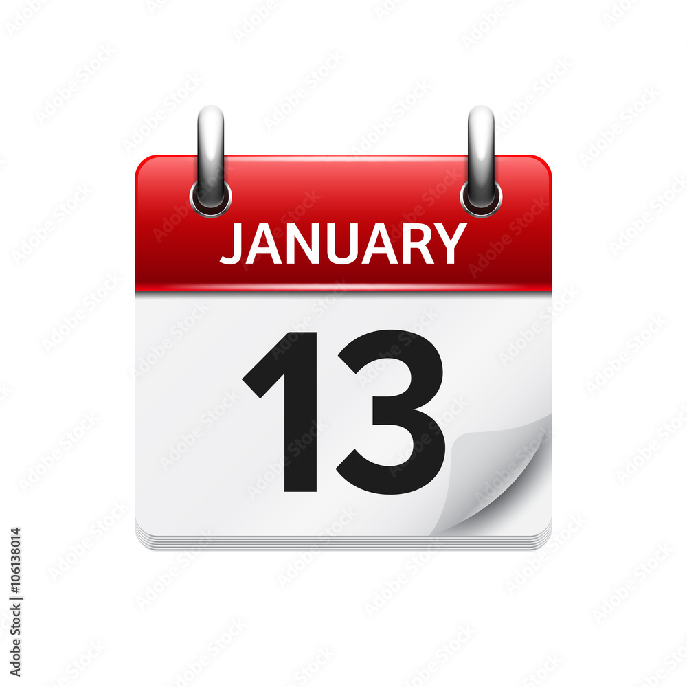 January 13. Vector flat daily calendar icon. Date and time, day, month. Holiday. January 13. Vector flat daily calendar icon. Date and time, day, month. Holiday.