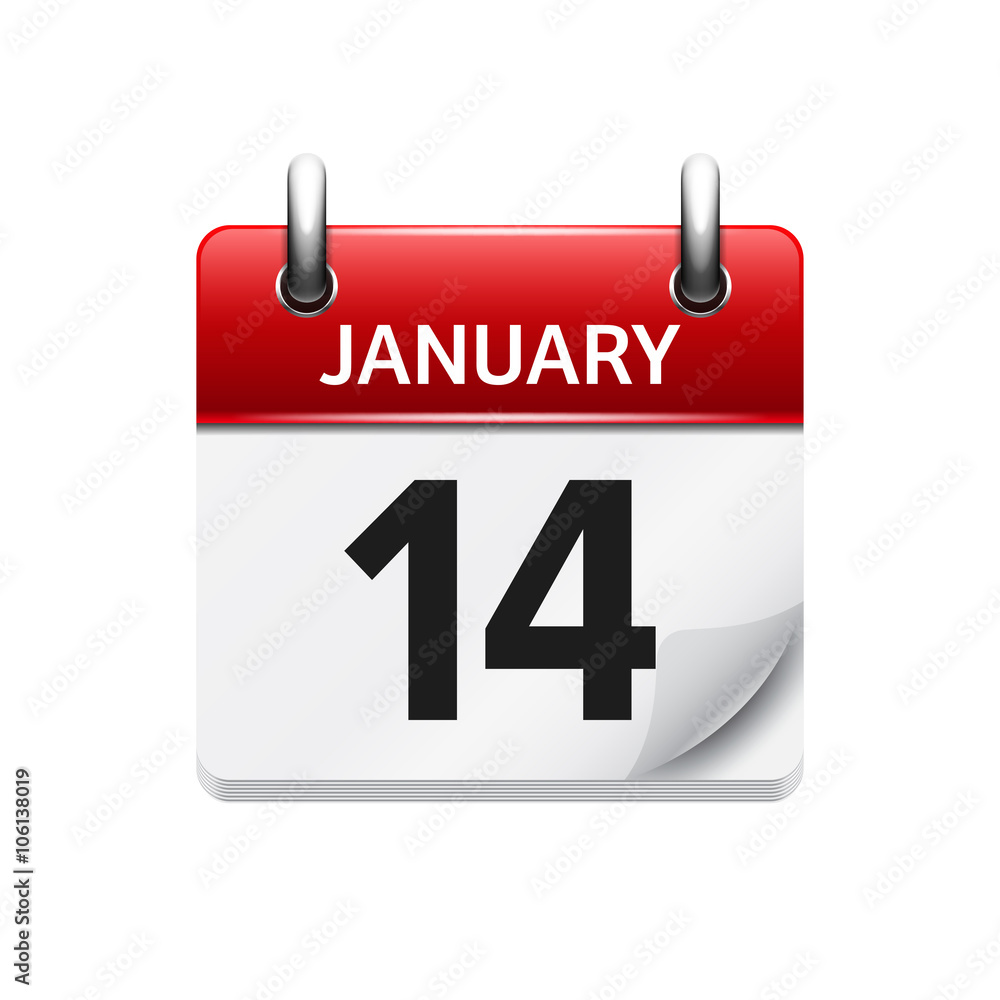 January 14. Vector flat daily calendar icon. Date and time, day, month. Holiday. January 14. Vector flat daily calendar icon. Date and time, day, month. Holiday.