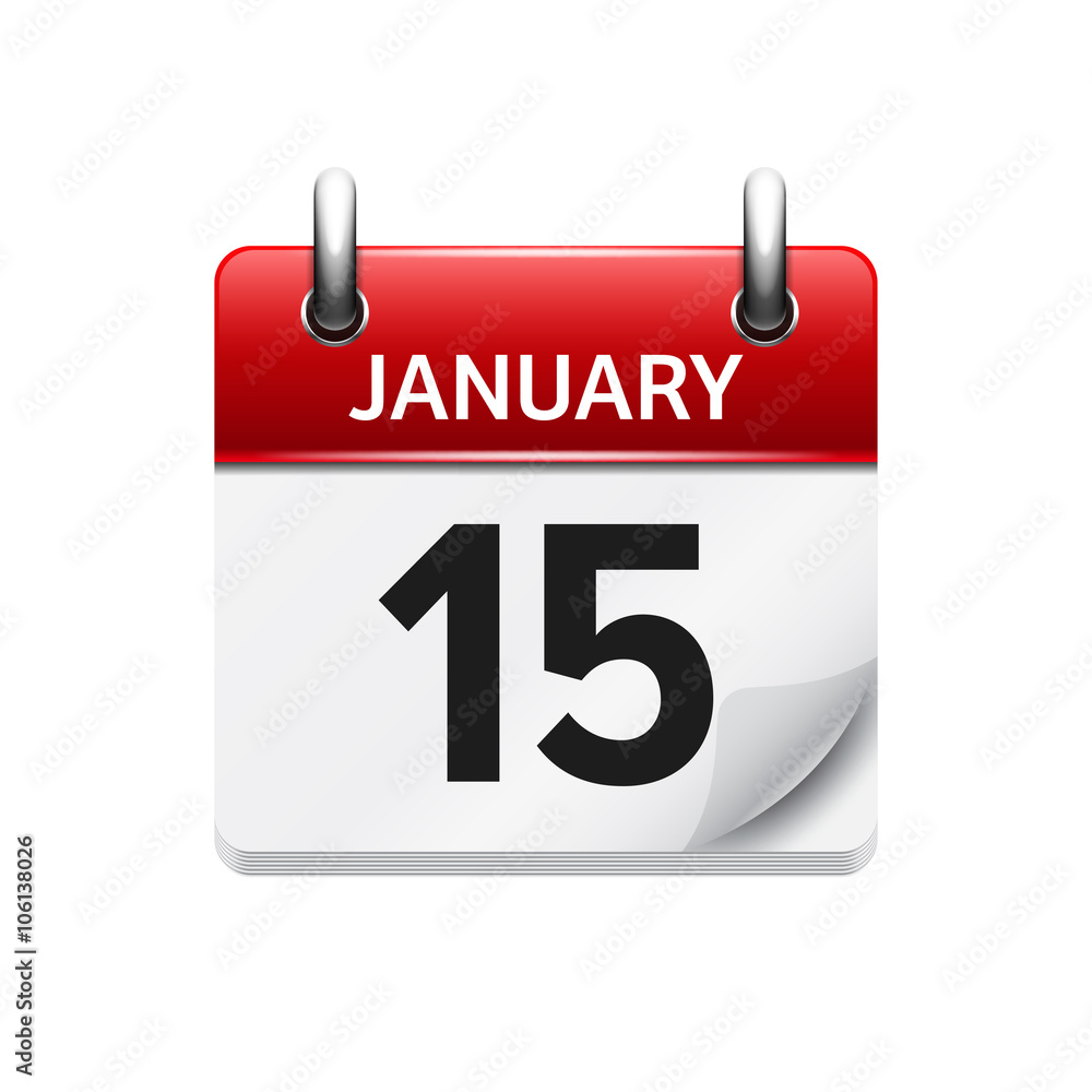 January 15. Vector flat daily calendar icon. Date and time, day, month. Holiday. January 15. Vector flat daily calendar icon. Date and time, day, month. Holiday.