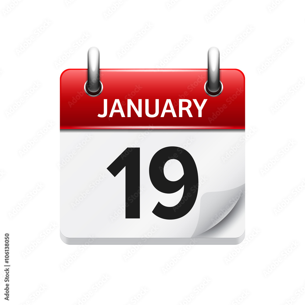 January 19. Vector flat daily calendar icon. Date and time, day, month. Holiday. January 19. Vector flat daily calendar icon. Date and time, day, month. Holiday.