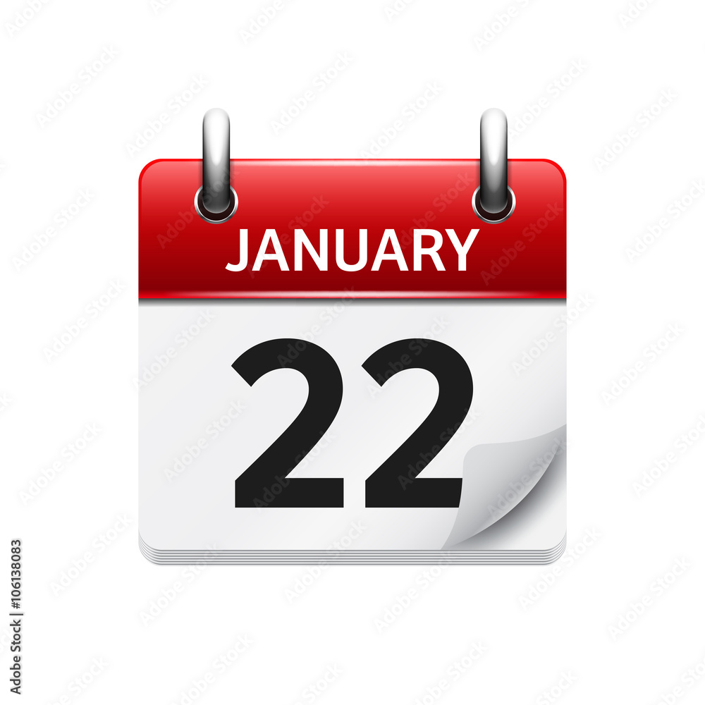 January 22. Vector flat daily calendar icon. Date and time, day, month. Holiday. January 22. Vector flat daily calendar icon. Date and time, day, month. Holiday.