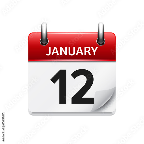 January 12. Vector flat daily calendar icon. Date and time, day, month. Holiday.