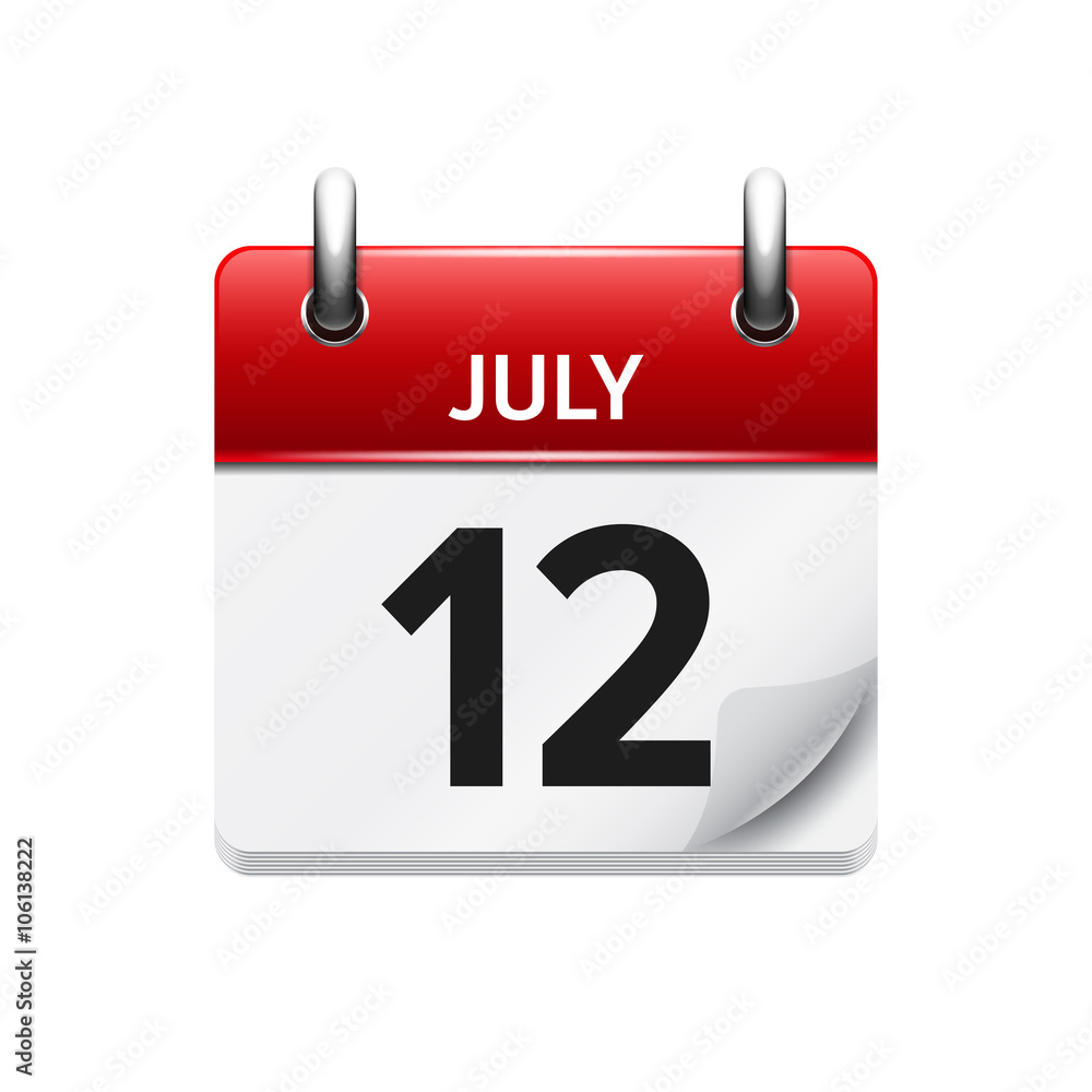 July 12 . Vector flat daily calendar icon. Date and time, day, month. Holiday. July 12 . Vector flat daily calendar icon. Date and time, day, month. Holiday.