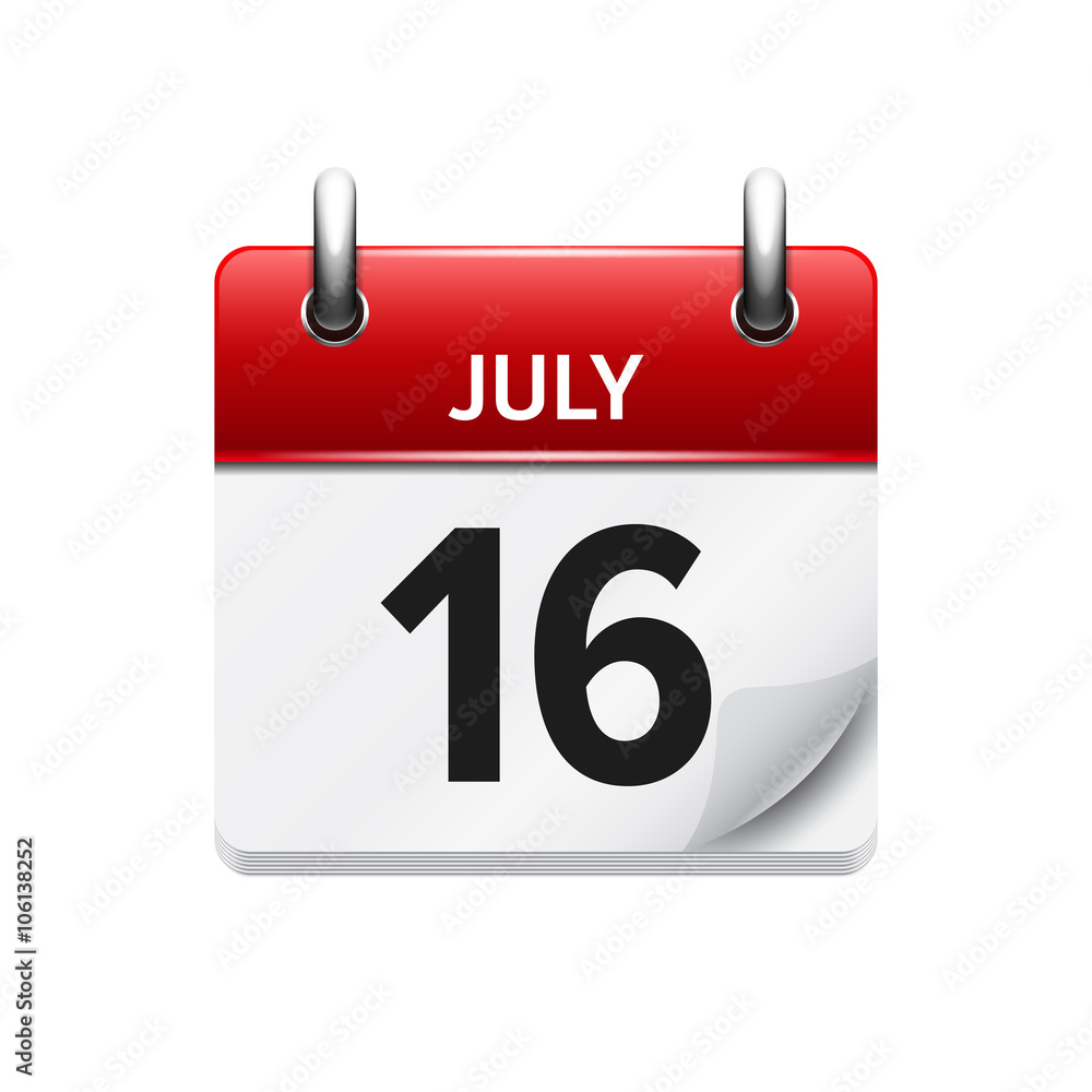 July 16 . Vector flat daily calendar icon. Date and time, day, month. Holiday. July 16 . Vector flat daily calendar icon. Date and time, day, month. Holiday.