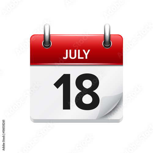 July 18. Vector flat daily calendar icon. Date and time, day, month. Holiday.
