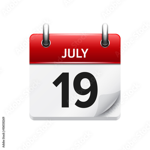 July 19 . Vector flat daily calendar icon. Date and time, day, month. Holiday.