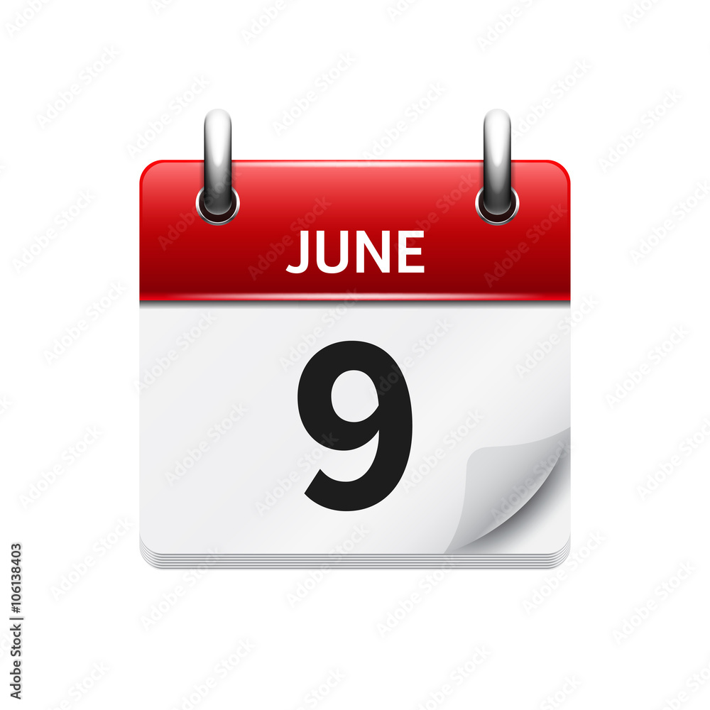 June 9 . Vector flat daily calendar icon. Date and time, day, month. Holiday. June 9 . Vector flat daily calendar icon. Date and time, day, month. Holiday.