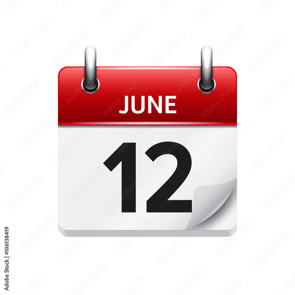 June 12 . Vector flat daily calendar icon. Date and time, day, month. Holiday. June 12 . Vector flat daily calendar icon. Date and time, day, month. Holiday.