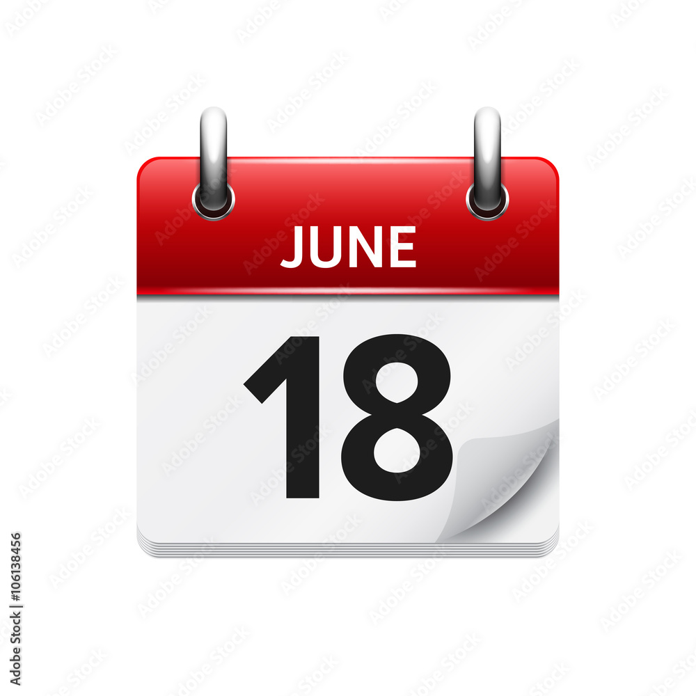 June 18. Vector flat daily calendar icon. Date and time, day, month. Holiday. June 18. Vector flat daily calendar icon. Date and time, day, month. Holiday.