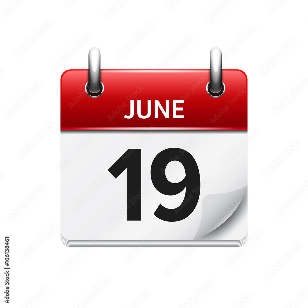 June 19. Vector flat daily calendar icon. Date and time, day, month. Holiday. June 19. Vector flat daily calendar icon. Date and time, day, month. Holiday.