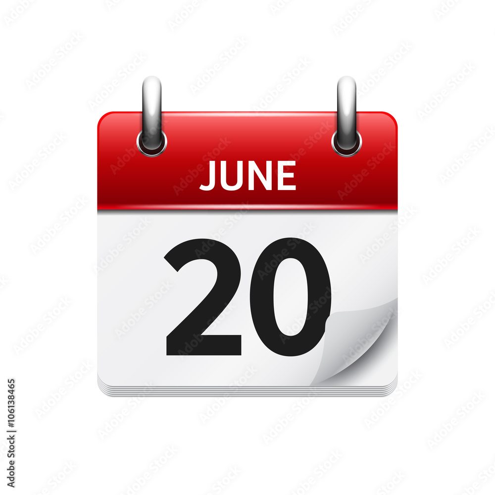 June 20 . Vector flat daily calendar icon. Date and time, day, month. Holiday. June 20 . Vector flat daily calendar icon. Date and time, day, month. Holiday.