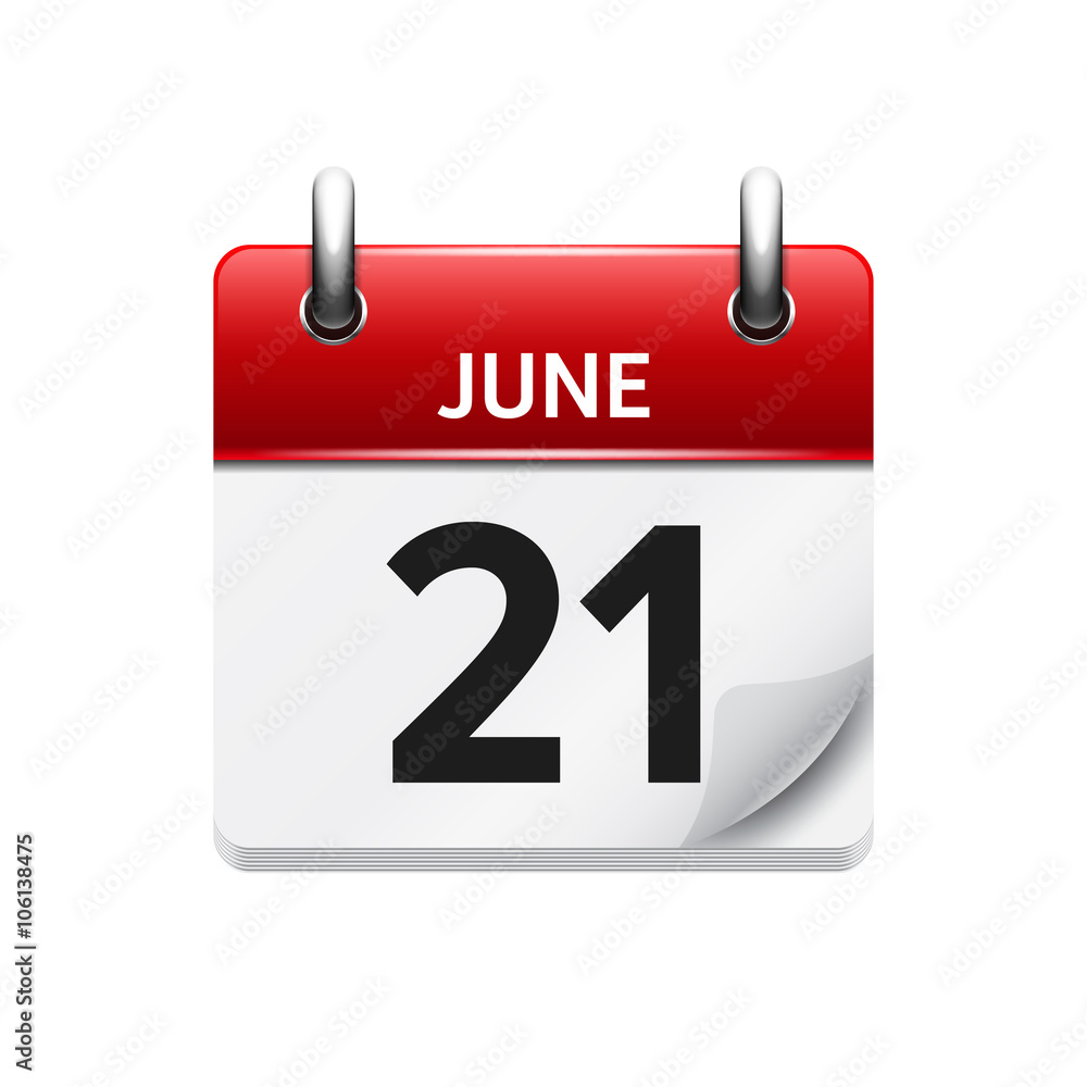 June 21 . Vector flat daily calendar icon. Date and time, day, month. Holiday. June 21 . Vector flat daily calendar icon. Date and time, day, month. Holiday.
