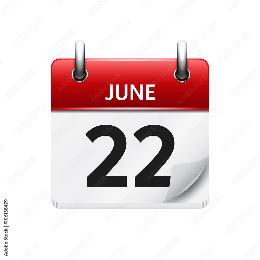 June 22. Vector flat daily calendar icon. Date and time, day, month. Holiday. June 22. Vector flat daily calendar icon. Date and time, day, month. Holiday.