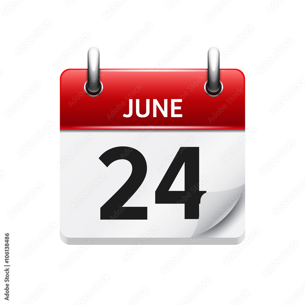 June 24 . Vector flat daily calendar icon. Date and time, day, month. Holiday. June 24 . Vector flat daily calendar icon. Date and time, day, month. Holiday.