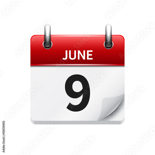 June 9 . Vector flat daily calendar icon. Date and time, day, month. Holiday.