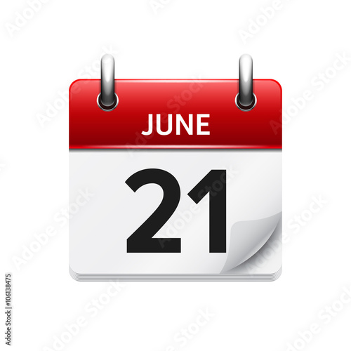 June 21 . Vector flat daily calendar icon. Date and time, day, month. Holiday.
