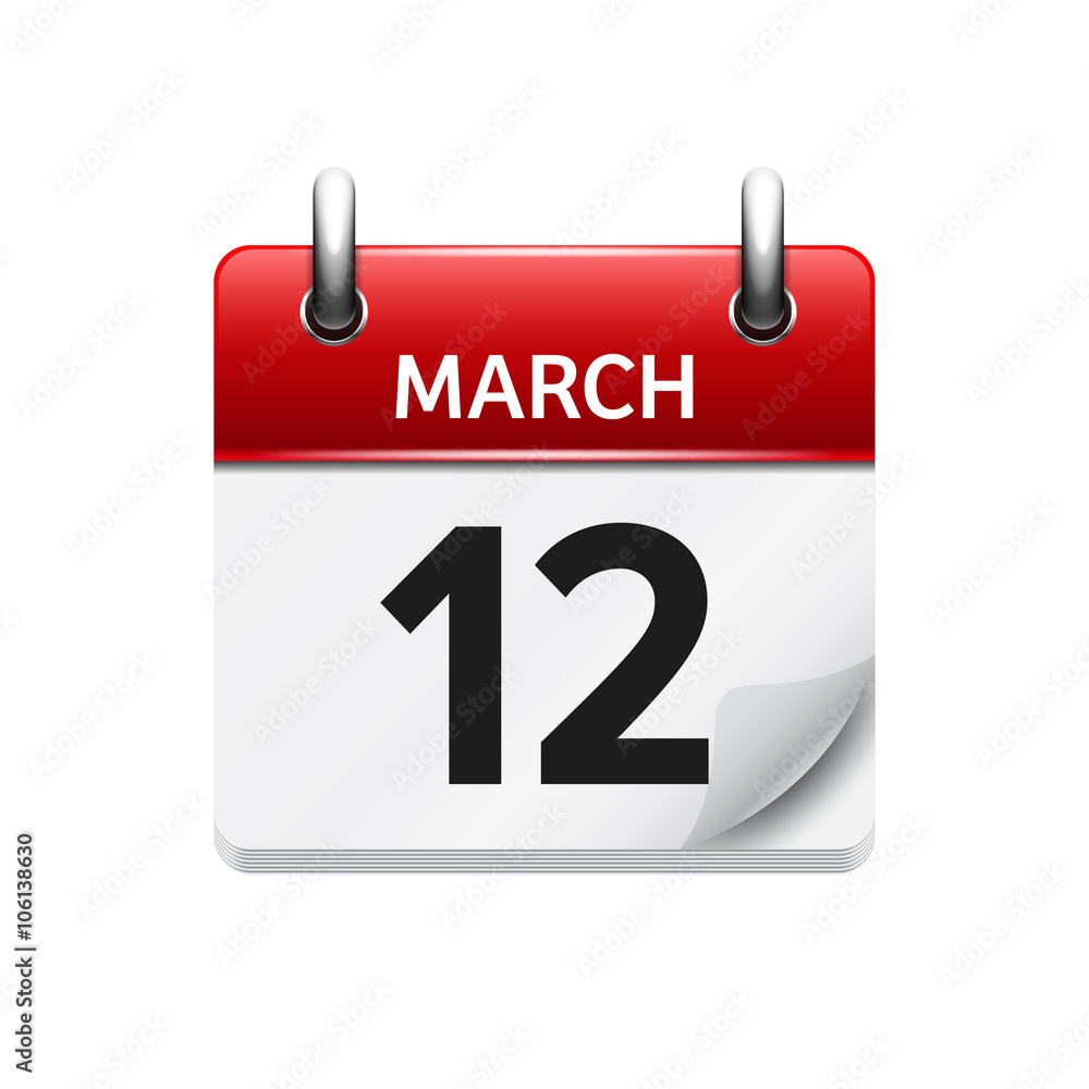 March 12. Vector flat daily calendar icon. Date and time, day, month. Holiday. March 12. Vector flat daily calendar icon. Date and time, day, month. Holiday.