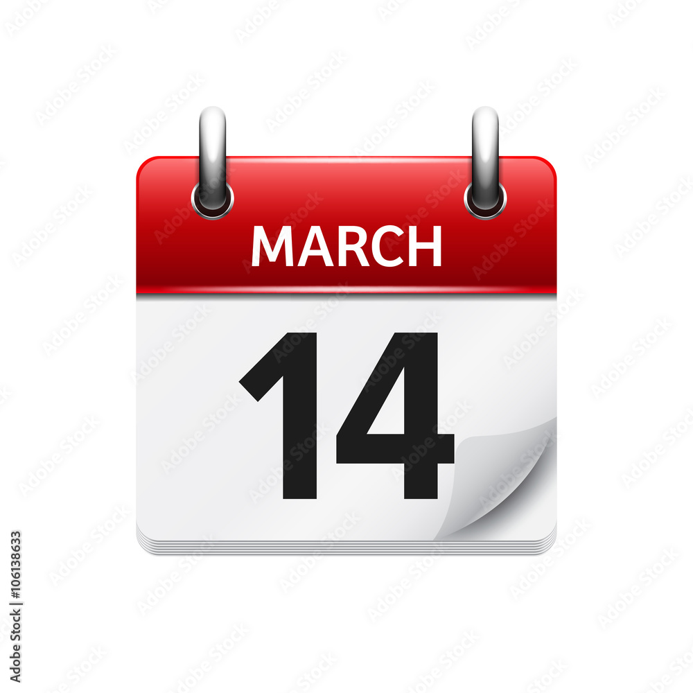 March 14. Vector flat daily calendar icon. Date and time, day, month. Holiday.