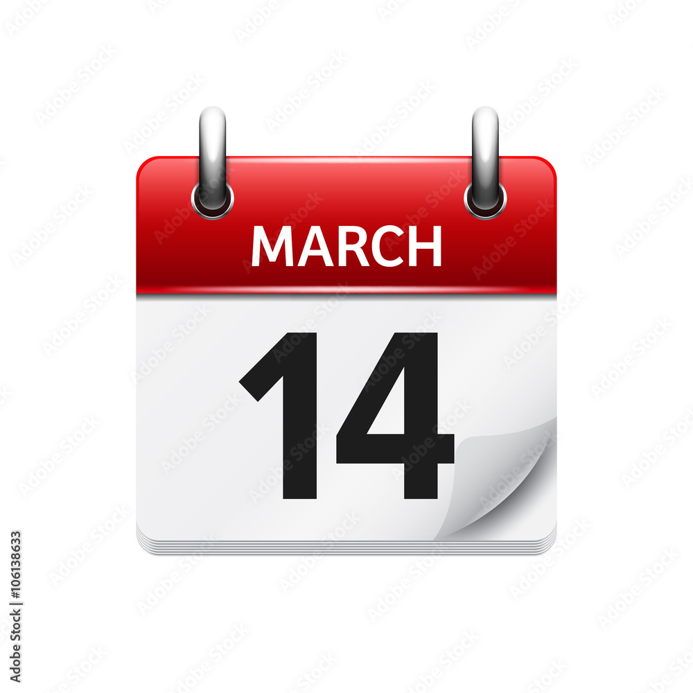 March 14. Vector flat daily calendar icon. Date and time, day, month. Holiday. March 14. Vector flat daily calendar icon. Date and time, day, month. Holiday.