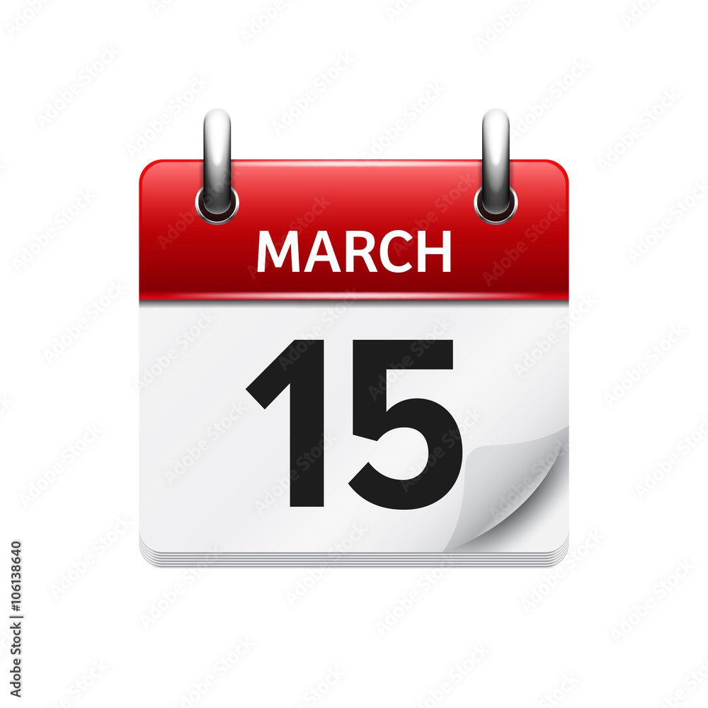March 15. Vector flat daily calendar icon. Date and time, day, month. Holiday. March 15. Vector flat daily calendar icon. Date and time, day, month. Holiday.