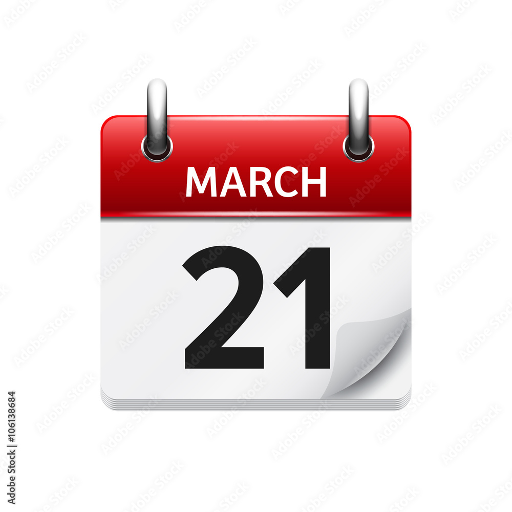 March 21. Vector flat daily calendar icon. Date and time, day, month. Holiday. March 21. Vector flat daily calendar icon. Date and time, day, month. Holiday.