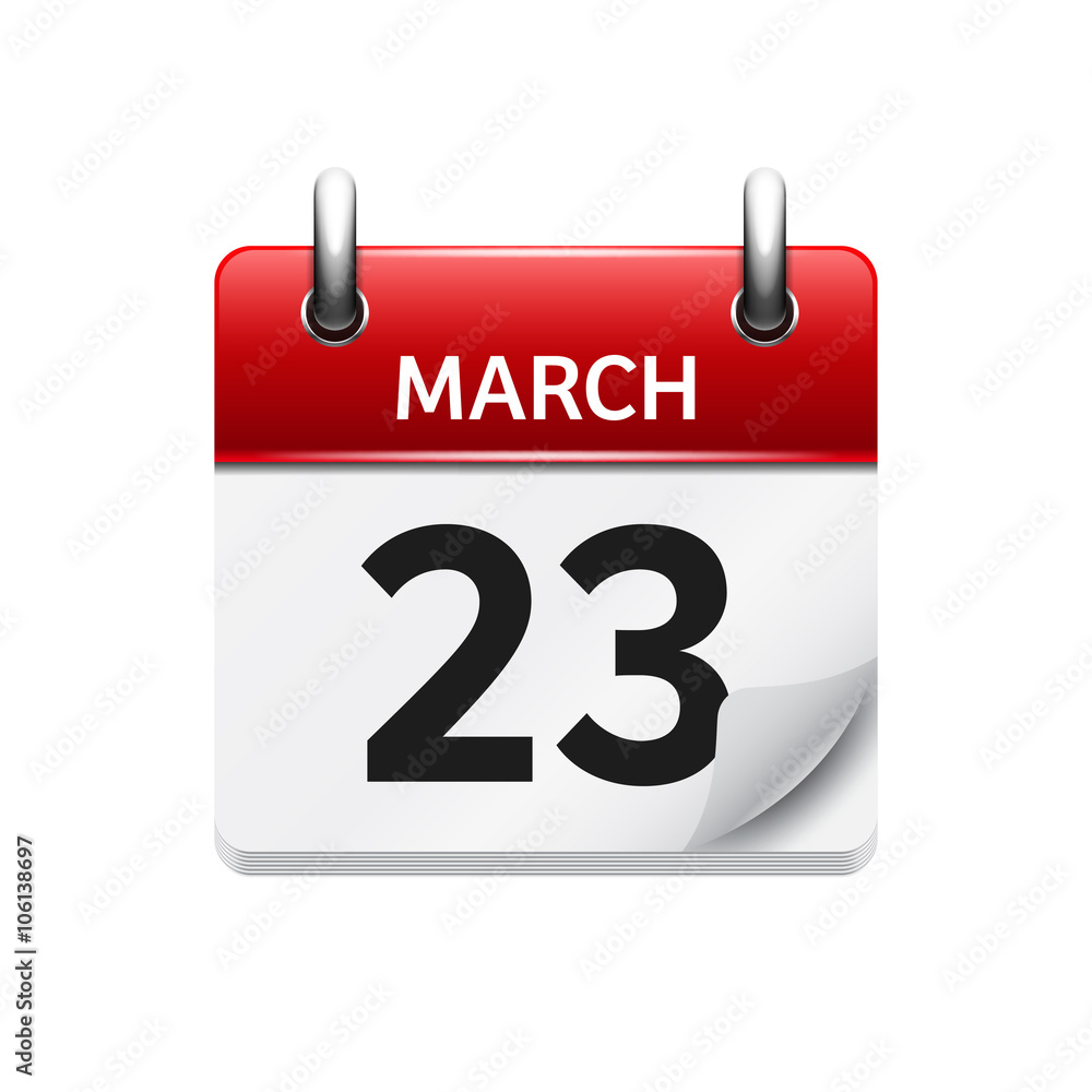 March 23. Vector flat daily calendar icon. Date and time, day, month. Holiday. March 23. Vector flat daily calendar icon. Date and time, day, month. Holiday.