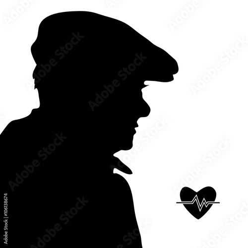 man with heartbeat icon silhouette illustration