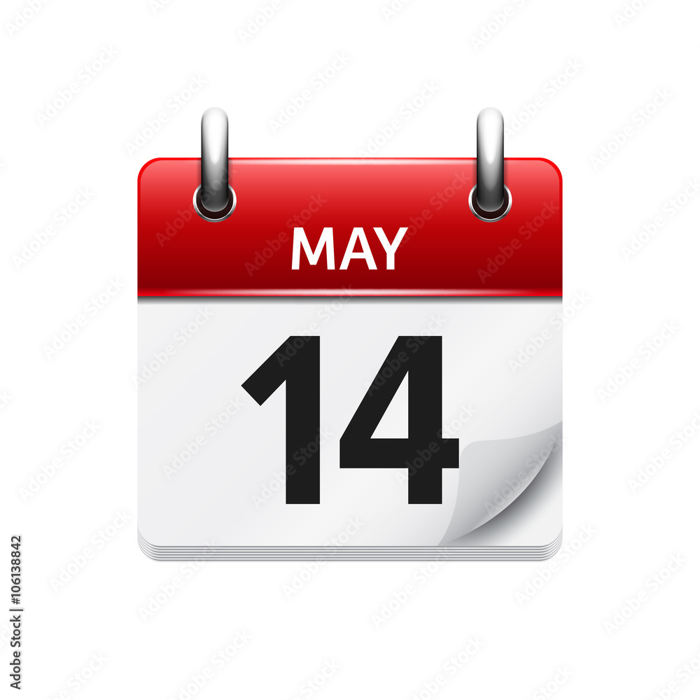 May 14. Vector flat daily calendar icon. Date and time, day, month. Holiday. May 14. Vector flat daily calendar icon. Date and time, day, month. Holiday.