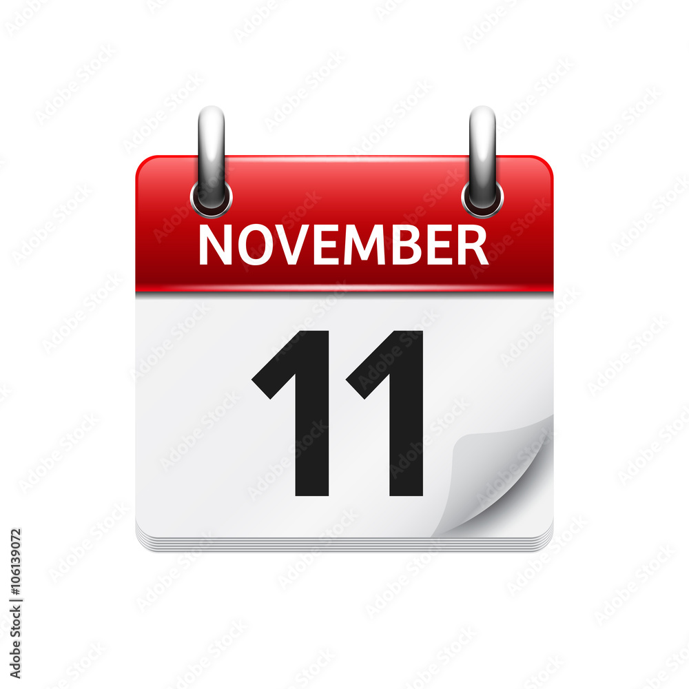 November 11. Vector flat daily calendar icon. Date and time, day, month. Holiday. November 11. Vector flat daily calendar icon. Date and time, day, month. Holiday.