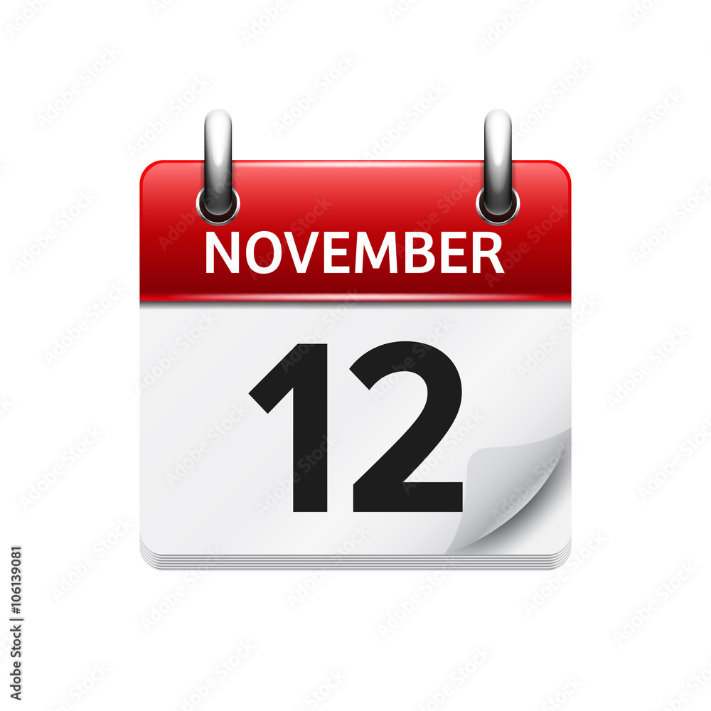 November 12. Vector flat daily calendar icon. Date and time, day, month. Holiday. November 12. Vector flat daily calendar icon. Date and time, day, month. Holiday.