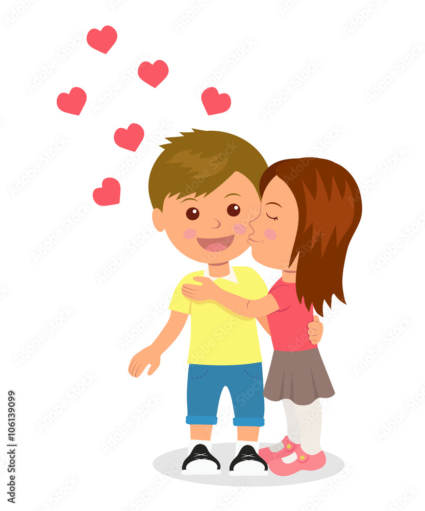 First love. Boy and girl hugging and kissing. Concept design of romantic relationship between a man and a woman. Valentines Day First love. Boy and girl hugging and kissing. Concept design of romantic relationship between a man and a woman. Valentines Day