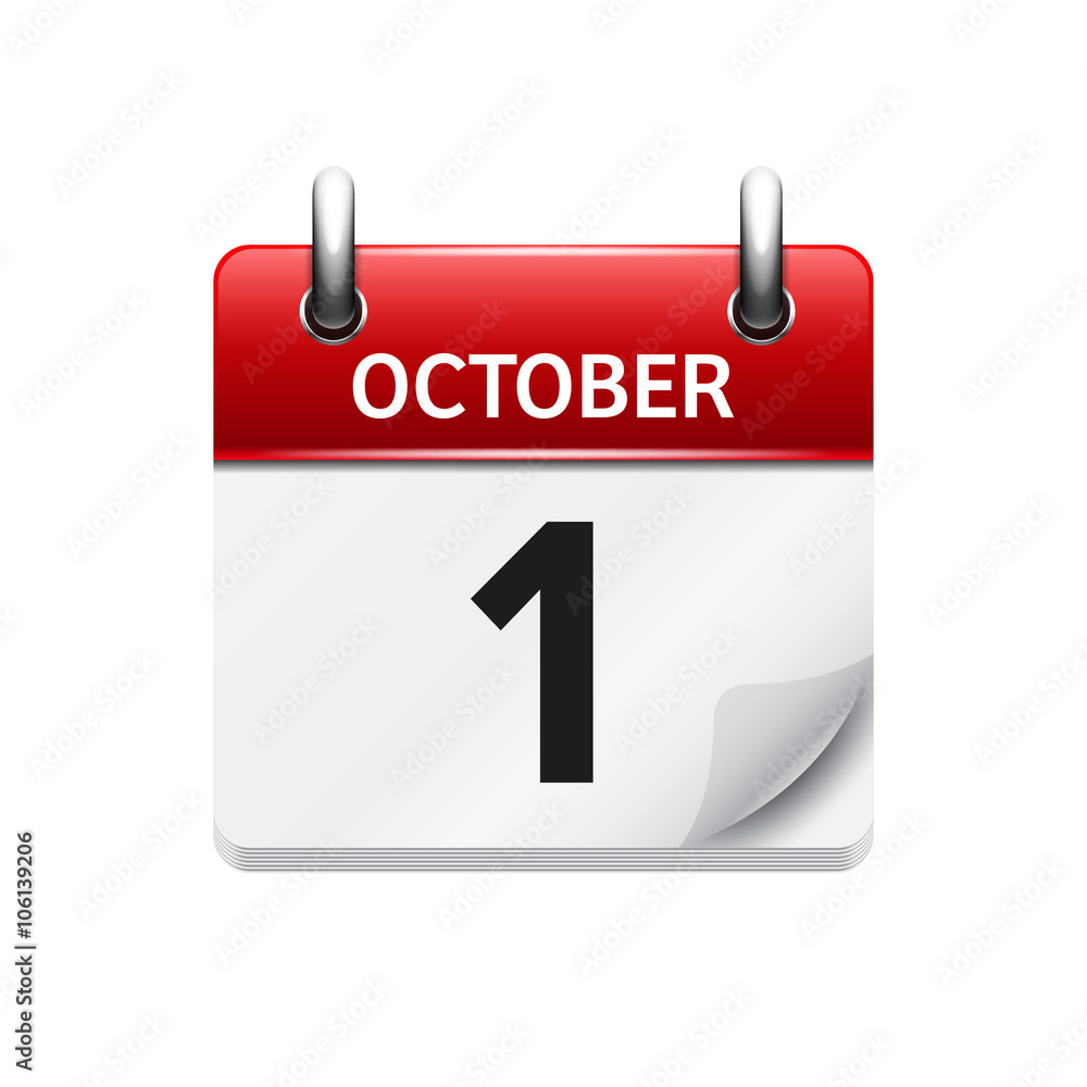 October 1. Vector flat daily calendar icon. Date and time, day, month. Holiday. October 1. Vector flat daily calendar icon. Date and time, day, month. Holiday.