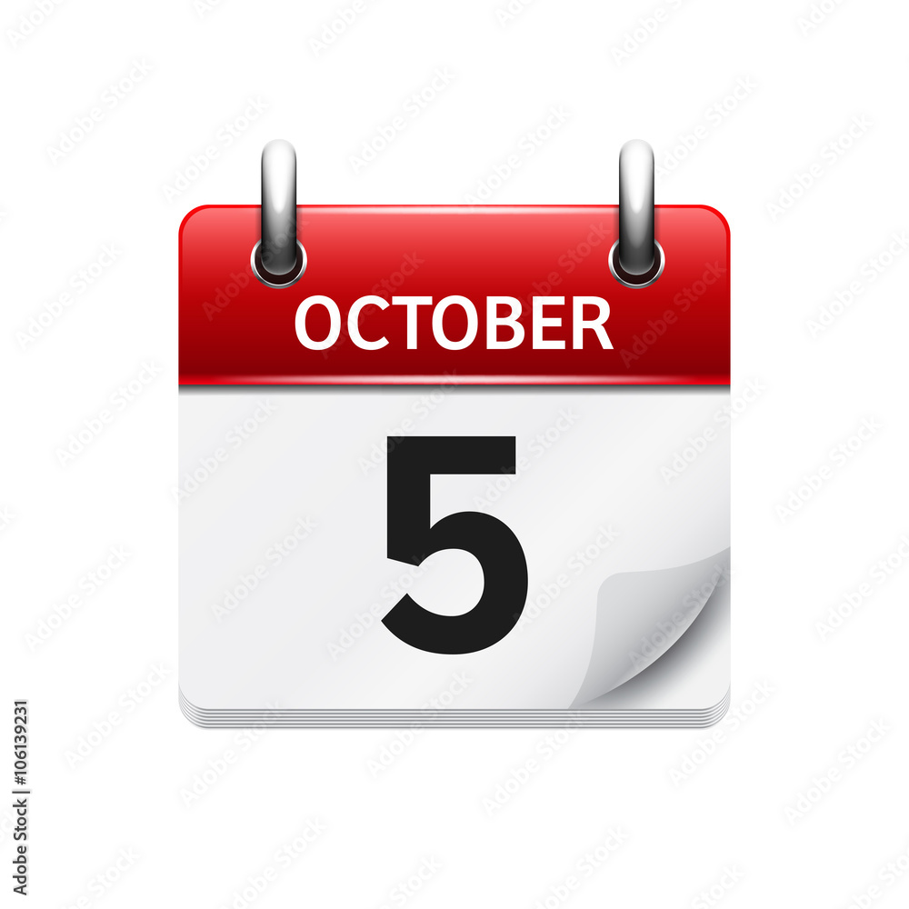 October 5. Vector flat daily calendar icon. Date and time, day, month. Holiday. October 5. Vector flat daily calendar icon. Date and time, day, month. Holiday.