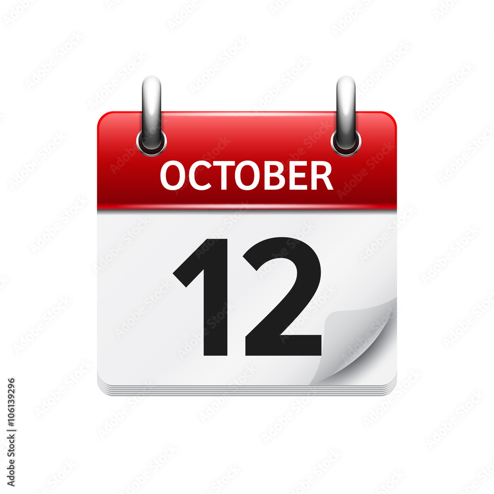 October 12 . Vector flat daily calendar icon. Date and time, day, month. Holiday. October 12 . Vector flat daily calendar icon. Date and time, day, month. Holiday.