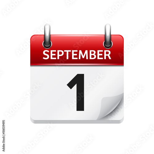 September  1. Vector flat daily calendar icon. Date and time, day, month. Holiday.
