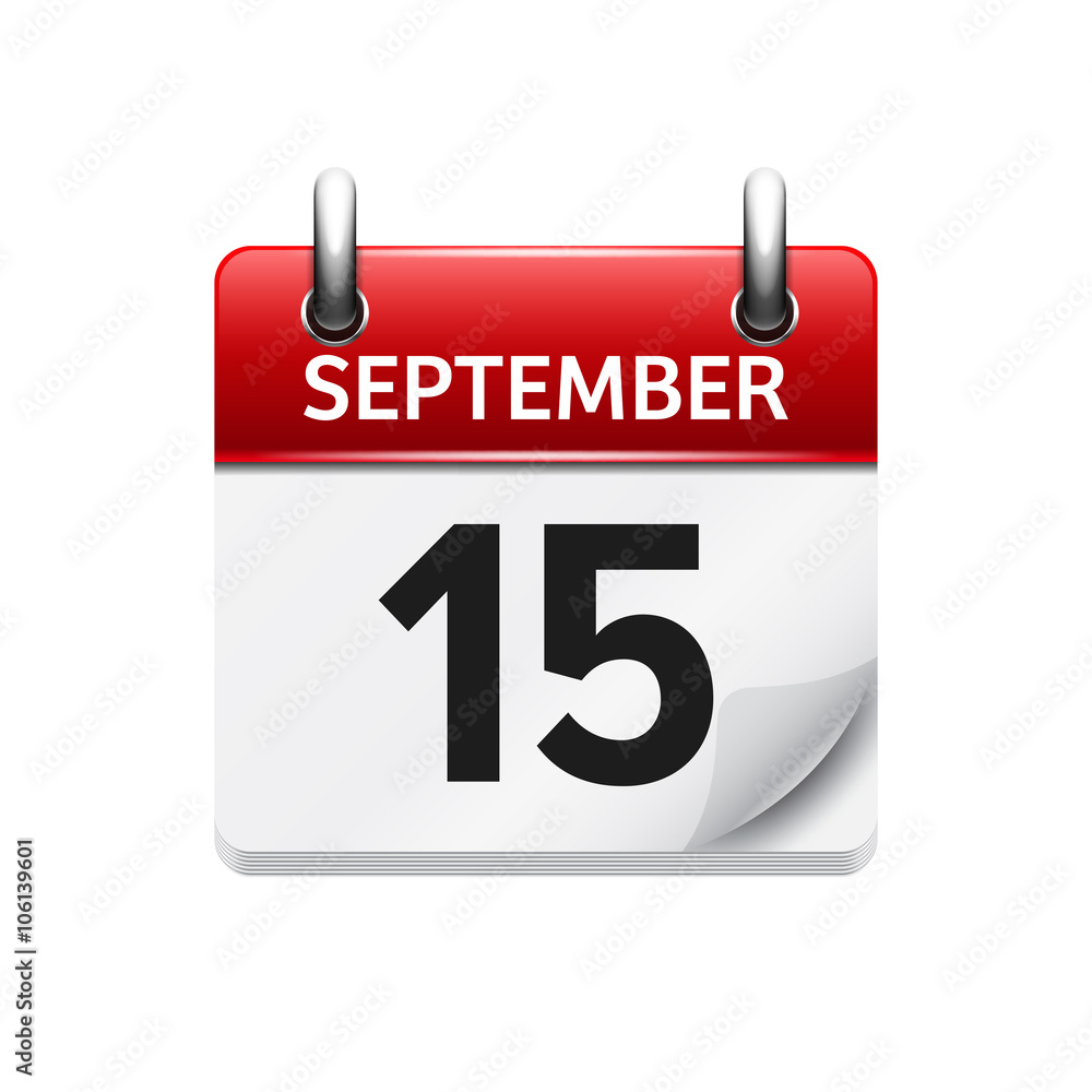 September 15. Vector flat daily calendar icon. Date and time, day, month. Holiday. September 15. Vector flat daily calendar icon. Date and time, day, month. Holiday.