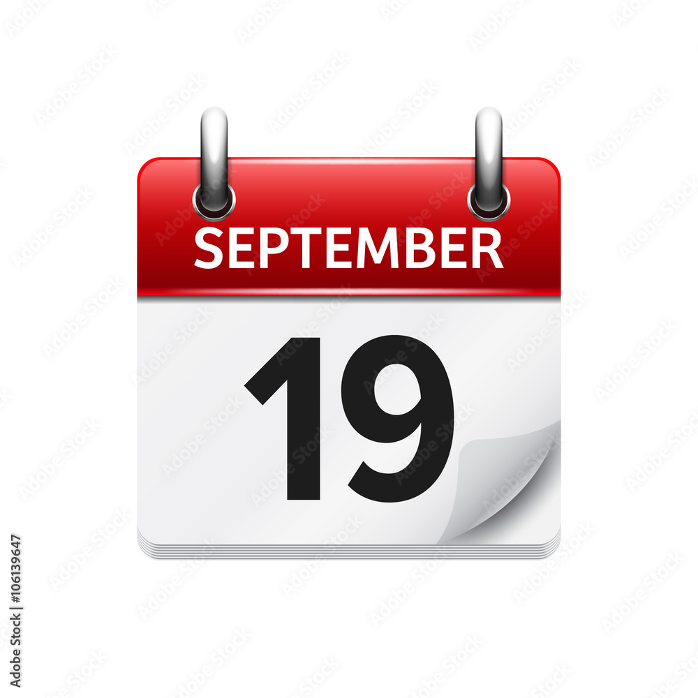 September 19. Vector flat daily calendar icon. Date and time, day, month. Holiday. September 19. Vector flat daily calendar icon. Date and time, day, month. Holiday.