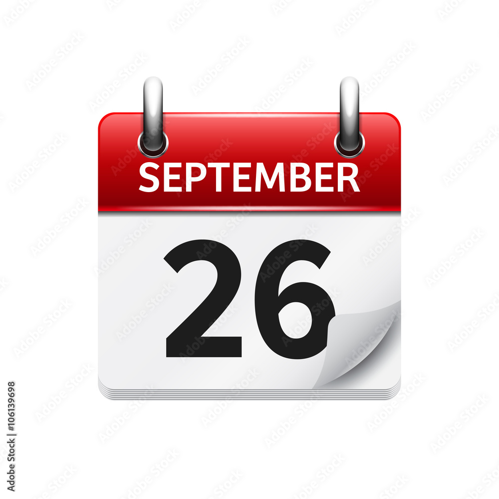 September 26 . Vector flat daily calendar icon. Date and time, day, month. Holiday. September 26 . Vector flat daily calendar icon. Date and time, day, month. Holiday.