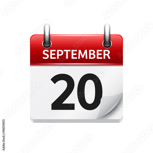 September  20. Vector flat daily calendar icon. Date and time, day, month. Holiday.