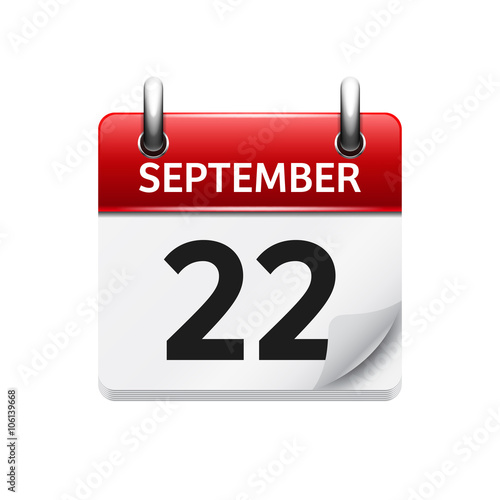 September 22 . Vector flat daily calendar icon. Date and time, day, month. Holiday.