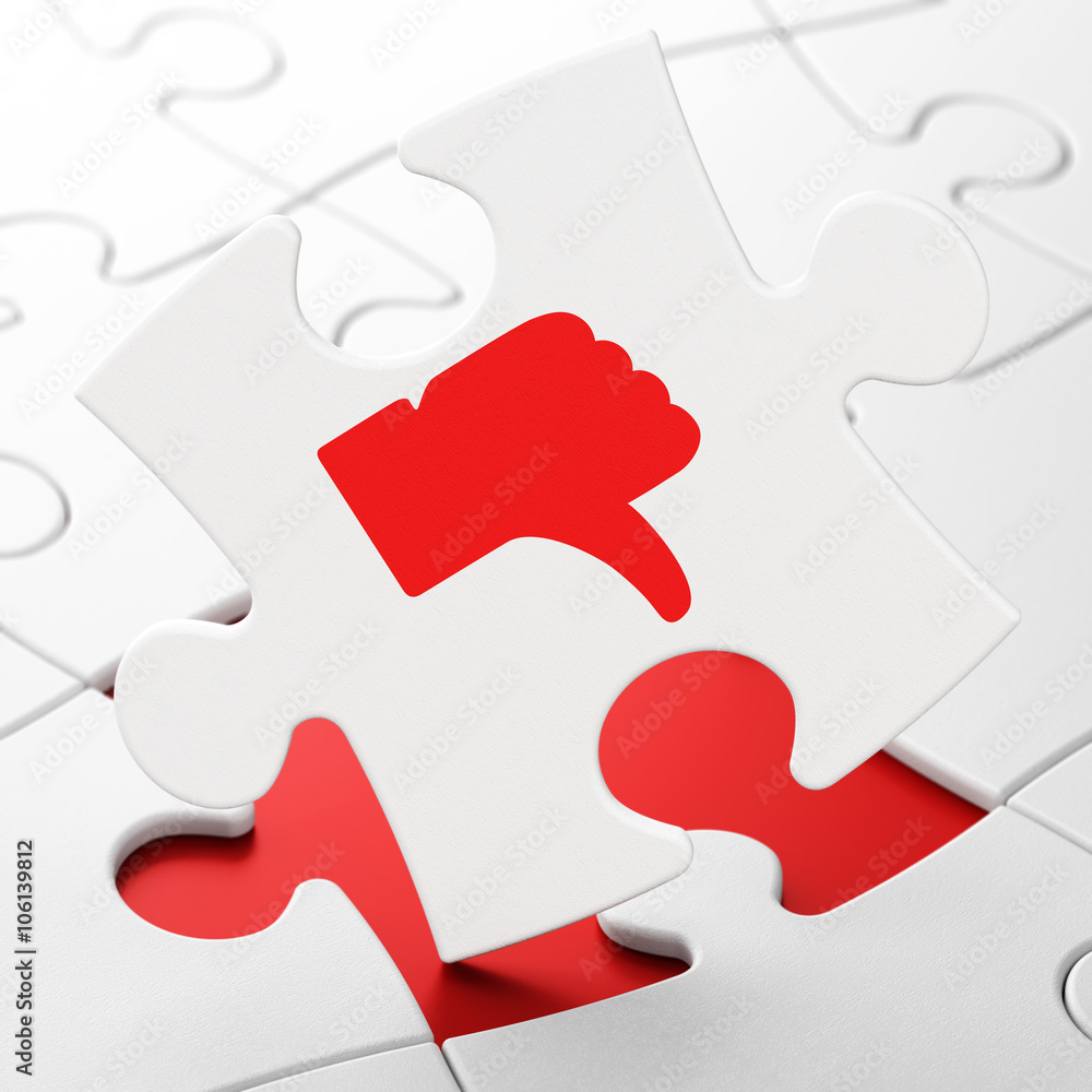 Social media concept: Thumb Down on puzzle background Social media concept: Thumb Down on puzzle background