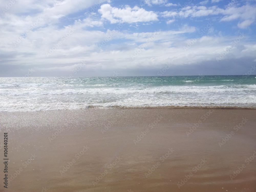 Atlantic Ocean Beach On Cloudy Day
