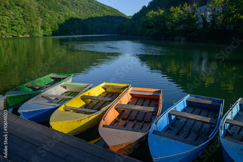 Принти на полотні Multicolored boats on lake