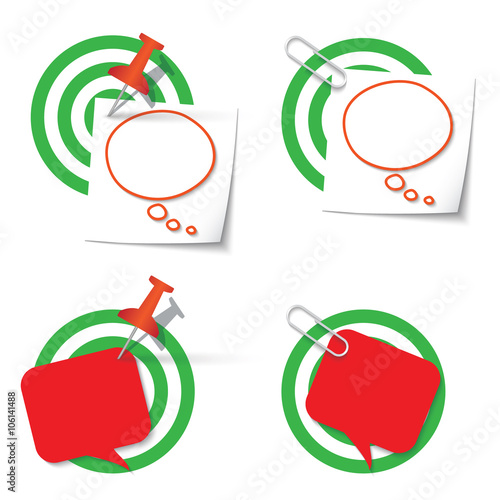 Four targets and thumbtack and paper clip