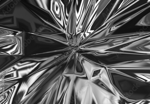 Reflective background surface with shattered shapes.