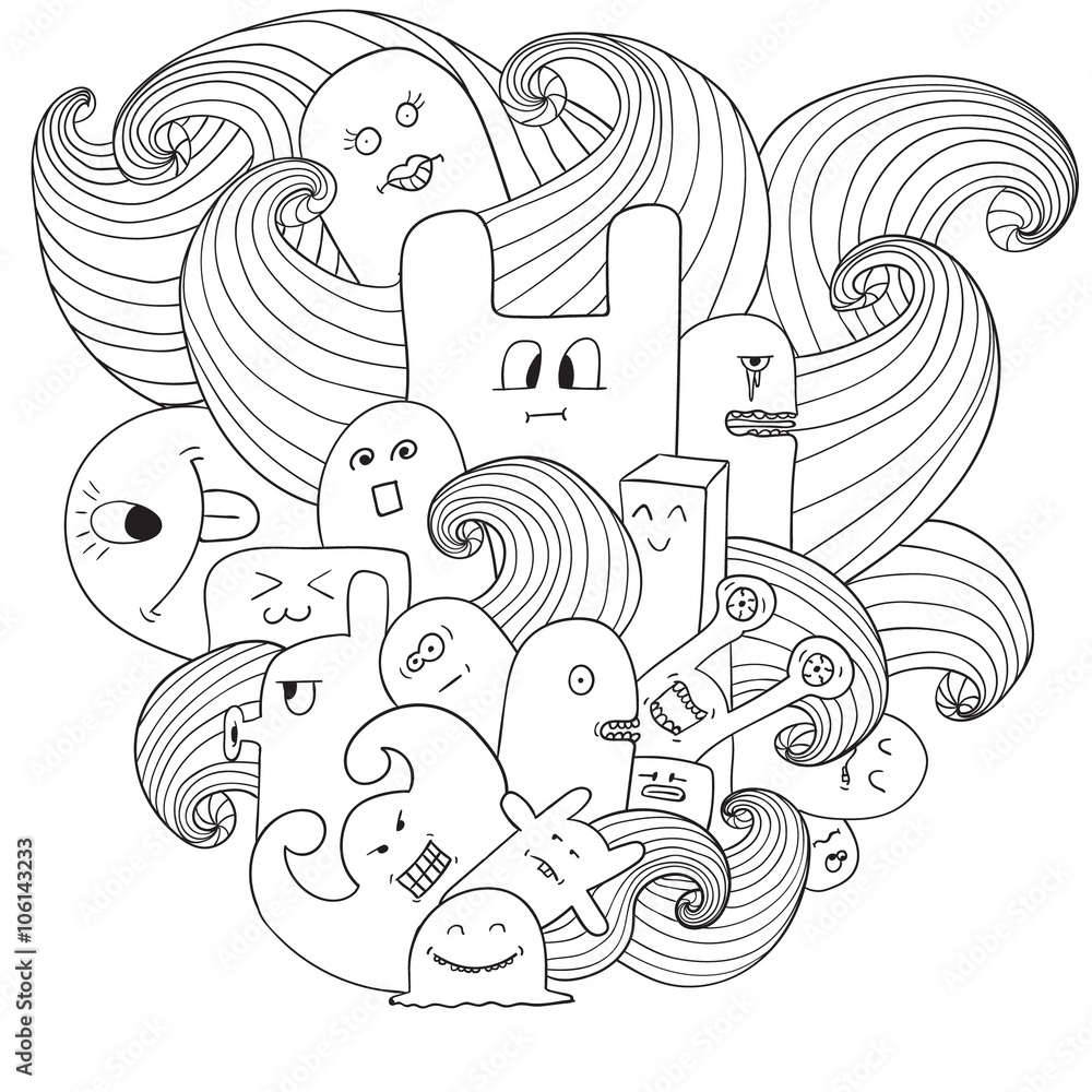 Doodle vector illustration with monsters. Doodle vector illustration with monsters.
