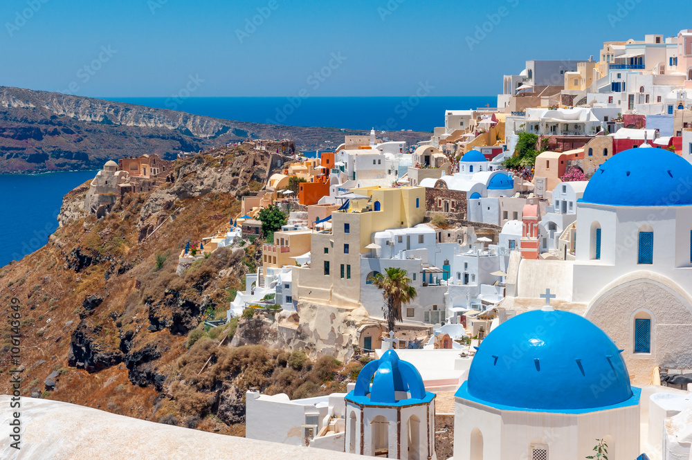 Church Cupolas and the Tower Bell from Santorini, Greece