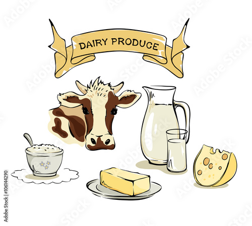 Set vector illustrations -- dairy and farm products