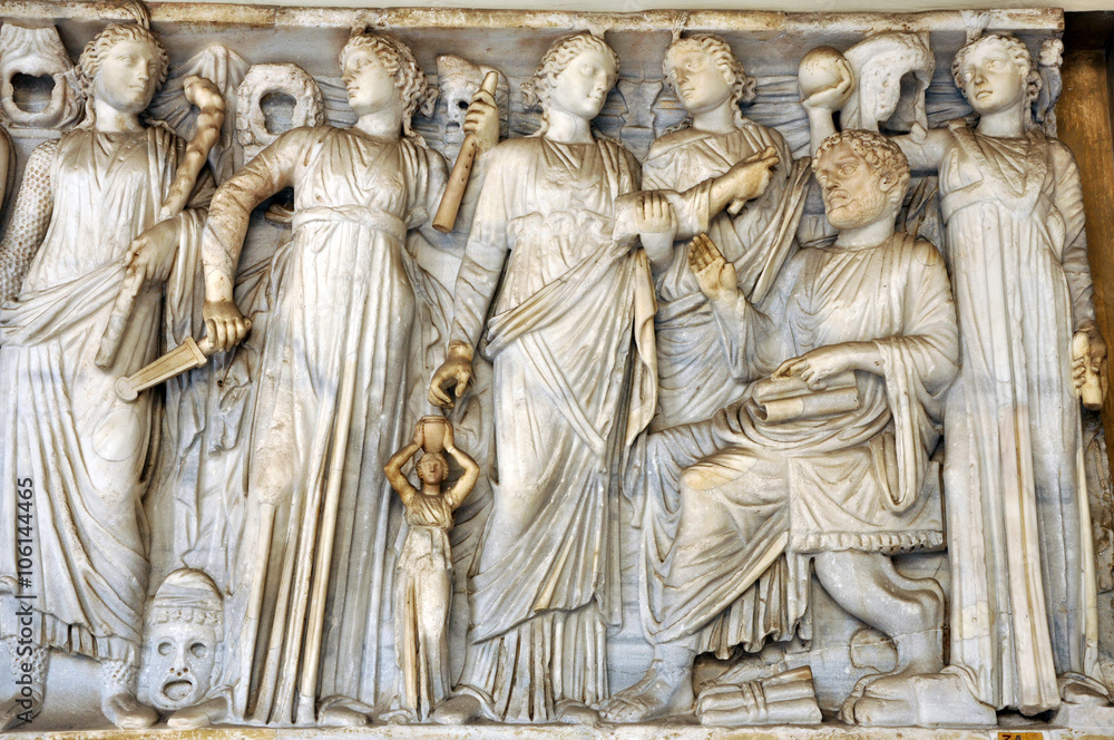 Bas-relief and sculpture of ancient Roman Gods